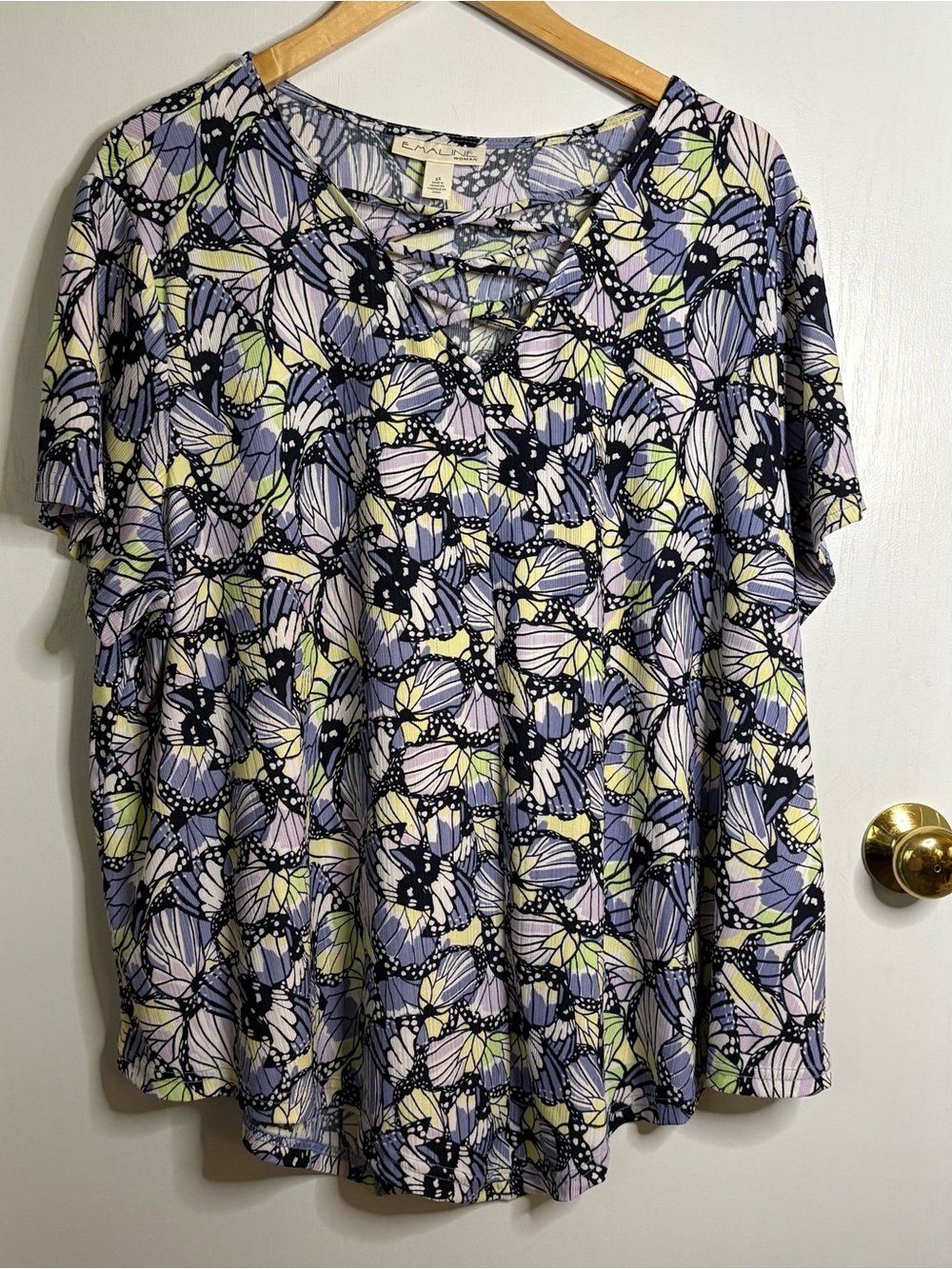 Emaline Sz 3X Butterfly Allover Print V-Neck Texture Knit Stretch Tunic Swing